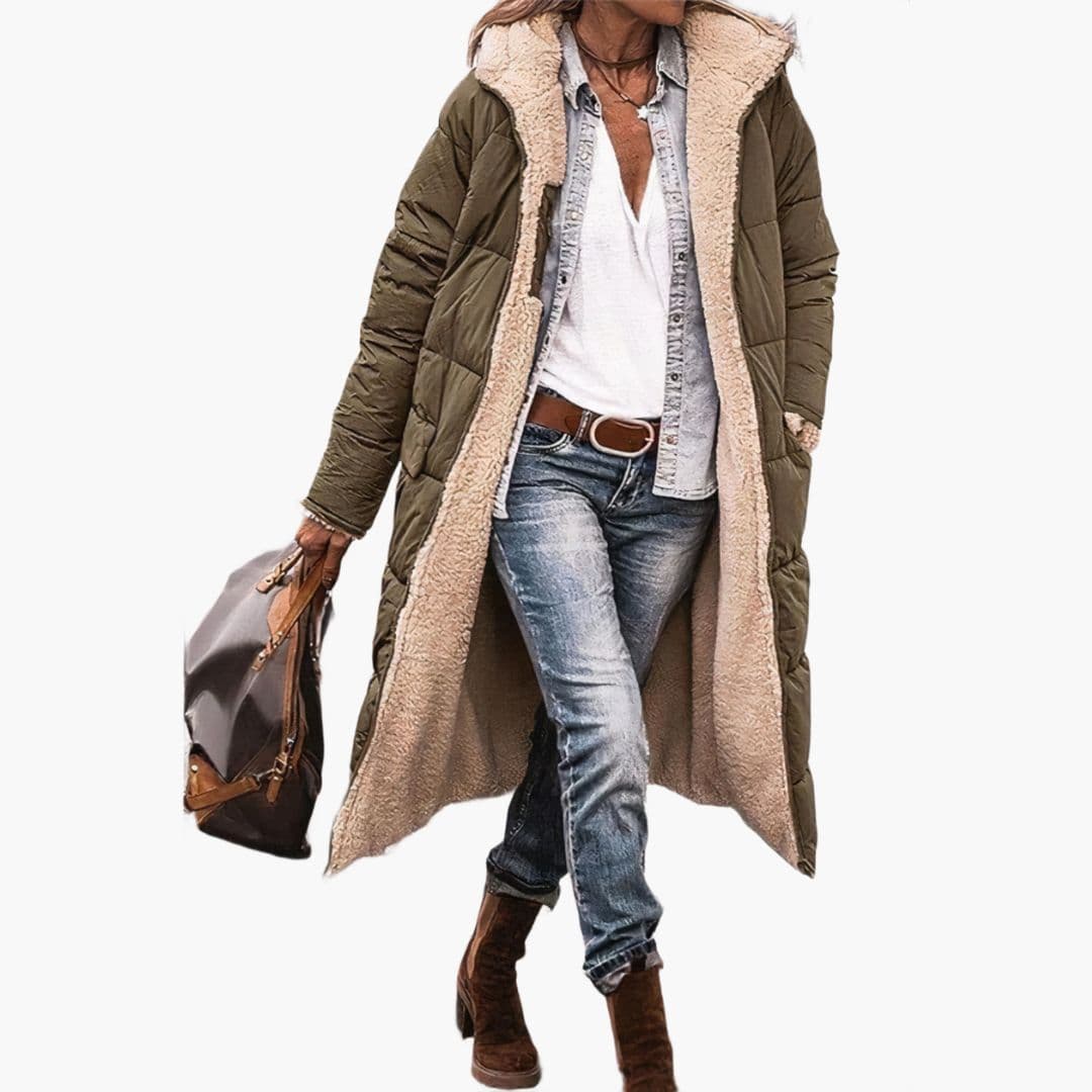 Amelia – długa pikowana z futerkiem i kapturem