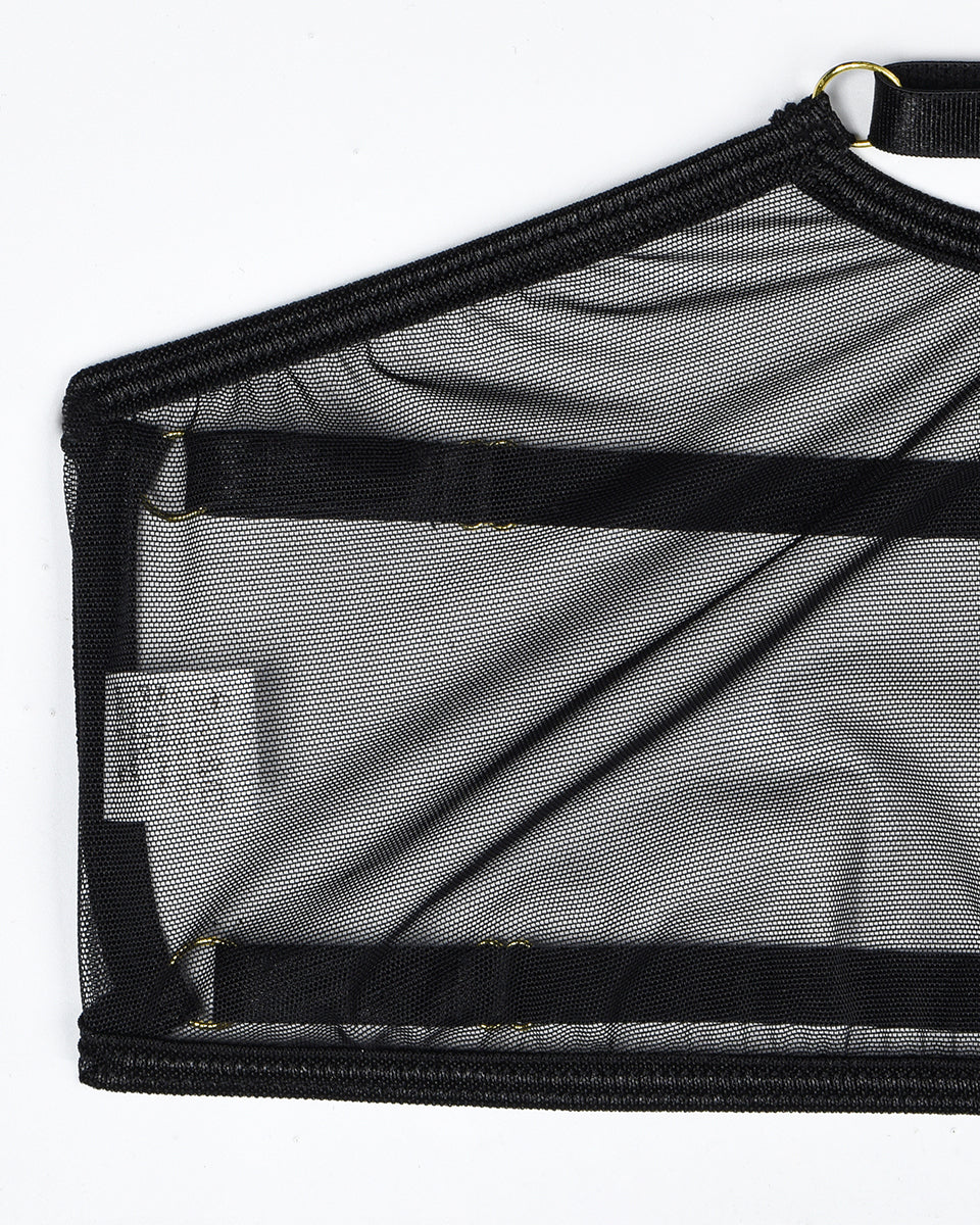 Brelynn - 4-częściowy komplet bielizny z prześwitującej siateczki z biustonoszem i stringami