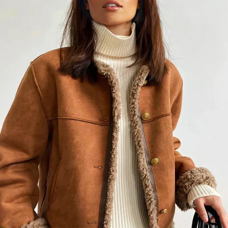 Rose - Lammfell Knopfjacke